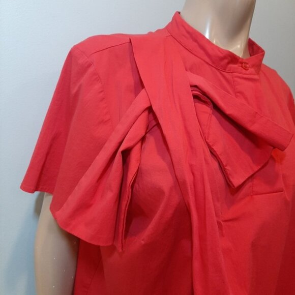 Eloquii Short Sleeve Popover Blouse Womens Plus Size 18 Red Pleated Bow Top - Picture 3 of 14